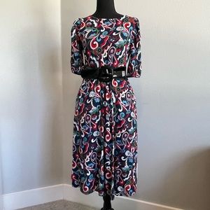Boden jersey paisley print knee length dress, belt not included, SZ US 8L